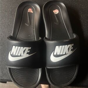 Nike Black and Silver Slide Sandals
